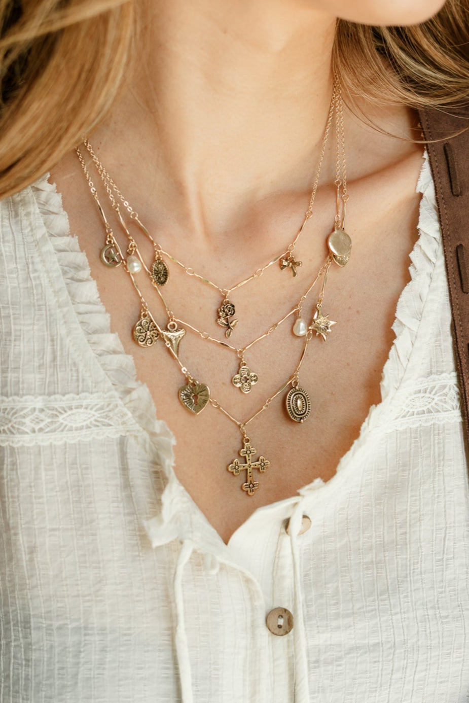 Mariah Gold Layered Medallion Necklace - close up