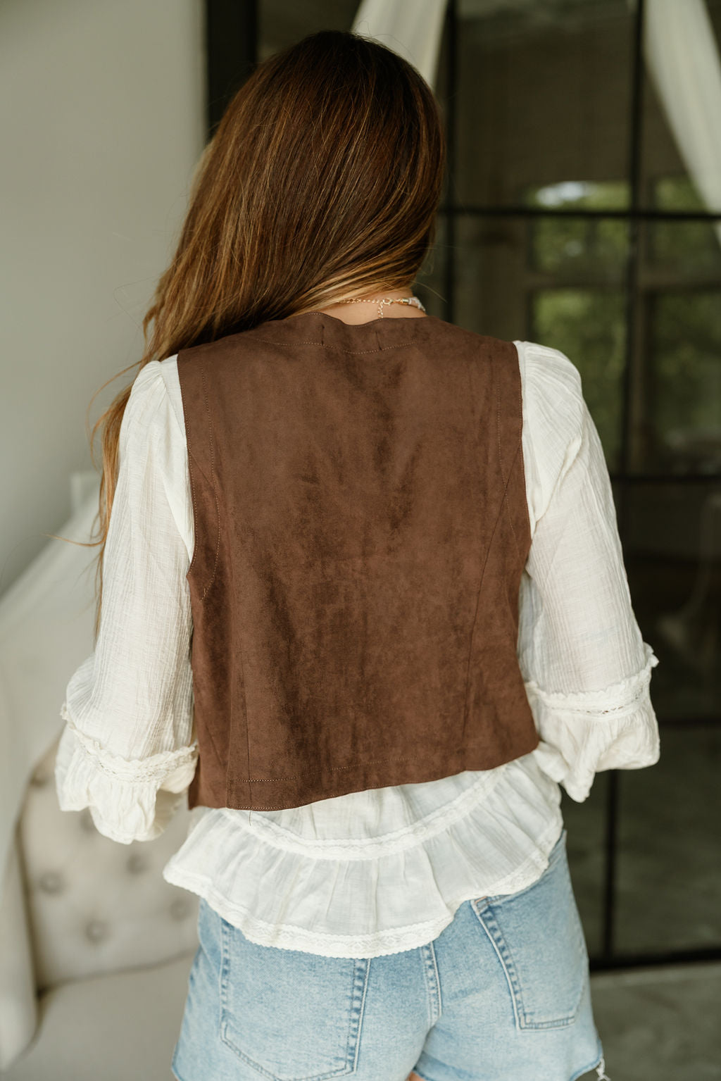 Alina Dark Brown Suede Vest- back view