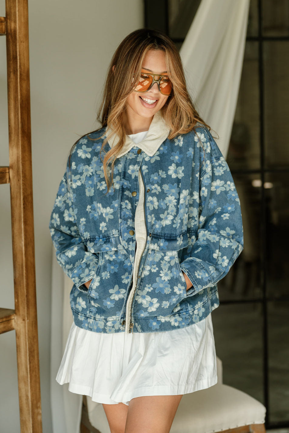 Gwen Floral Denim & Corduroy Jacket -  front 