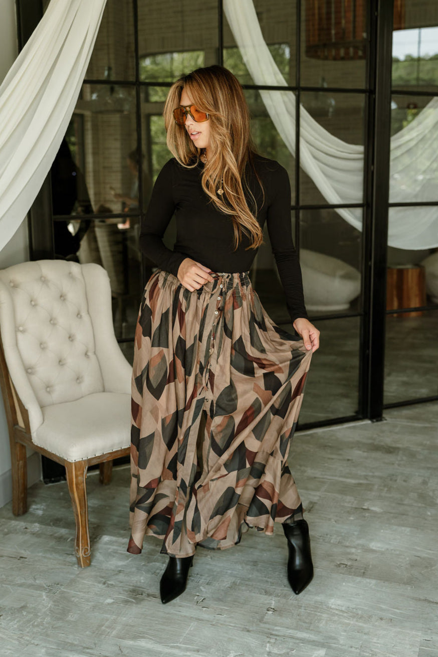 Claire Black Multi Midi Ruffle Skirt- full body view