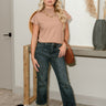 Alana Light Mocha Short Sleeve Sweater- full body view
