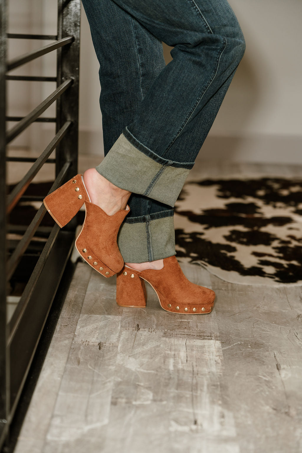 Sierra Caramel Suede Platform Clog- frontal right side view