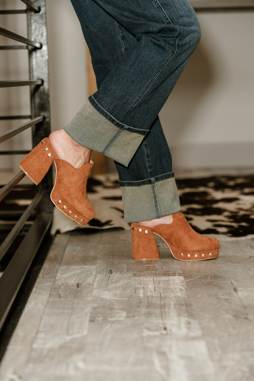 Sierra Caramel Suede Platform Clog- side view
