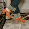 Sierra Caramel Suede Platform Clog- side view