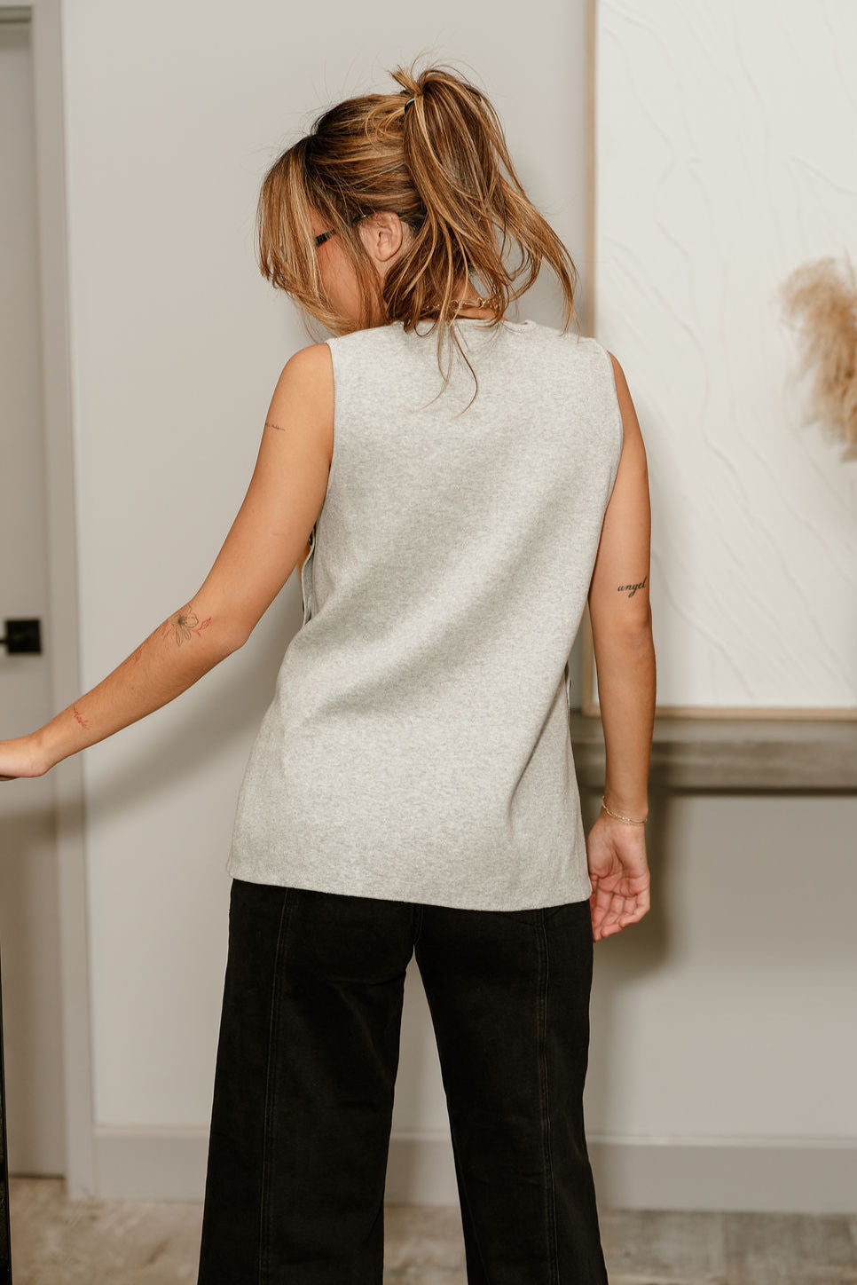 Evie Heather Grey Knit Fabric- full back view