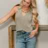 Teagan Light Olive Button-Up Tank- front view