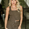 Vanessa Dark Brown Button-Up Tank- front top view