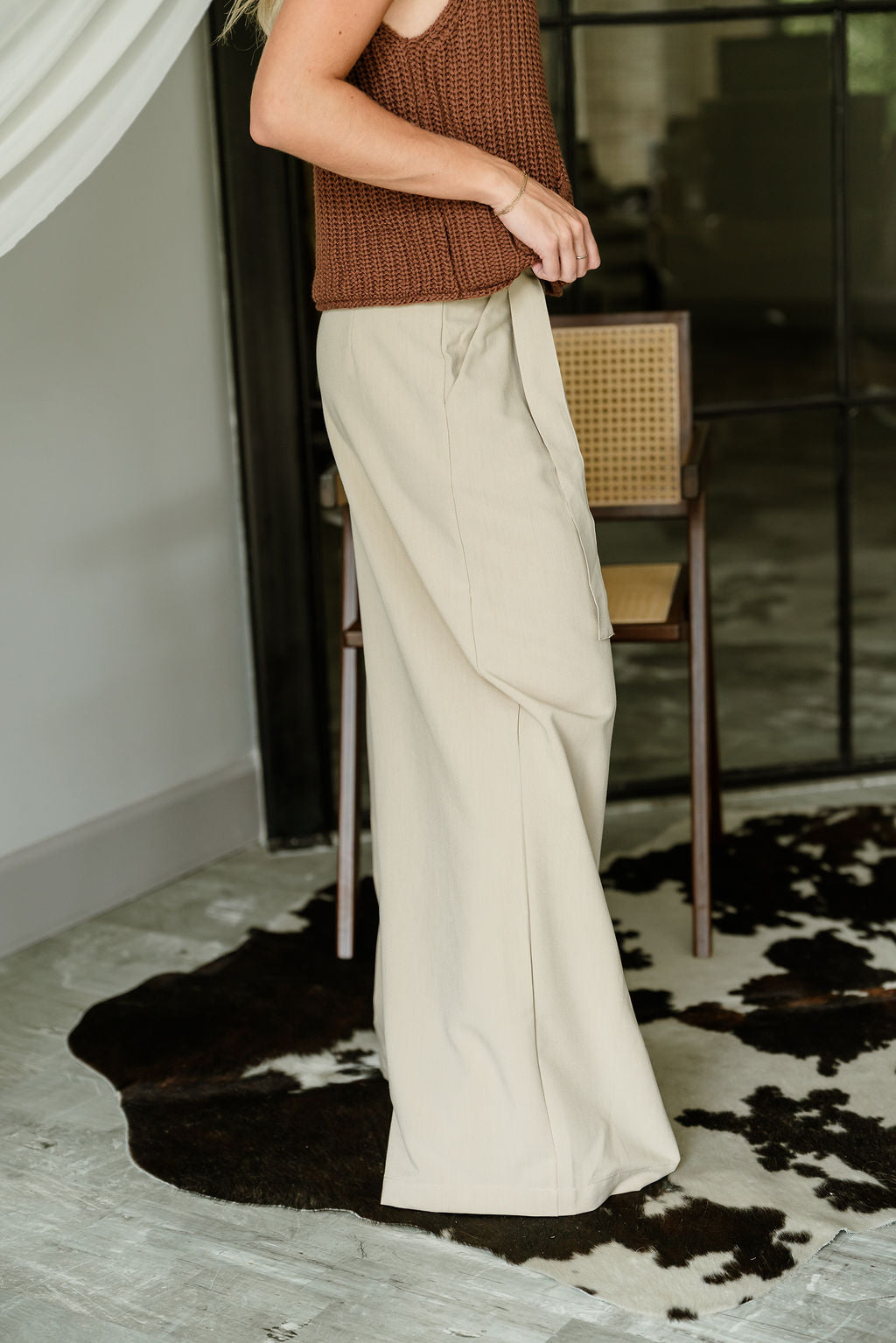 Serena Beige Wide Leg Pants- side view