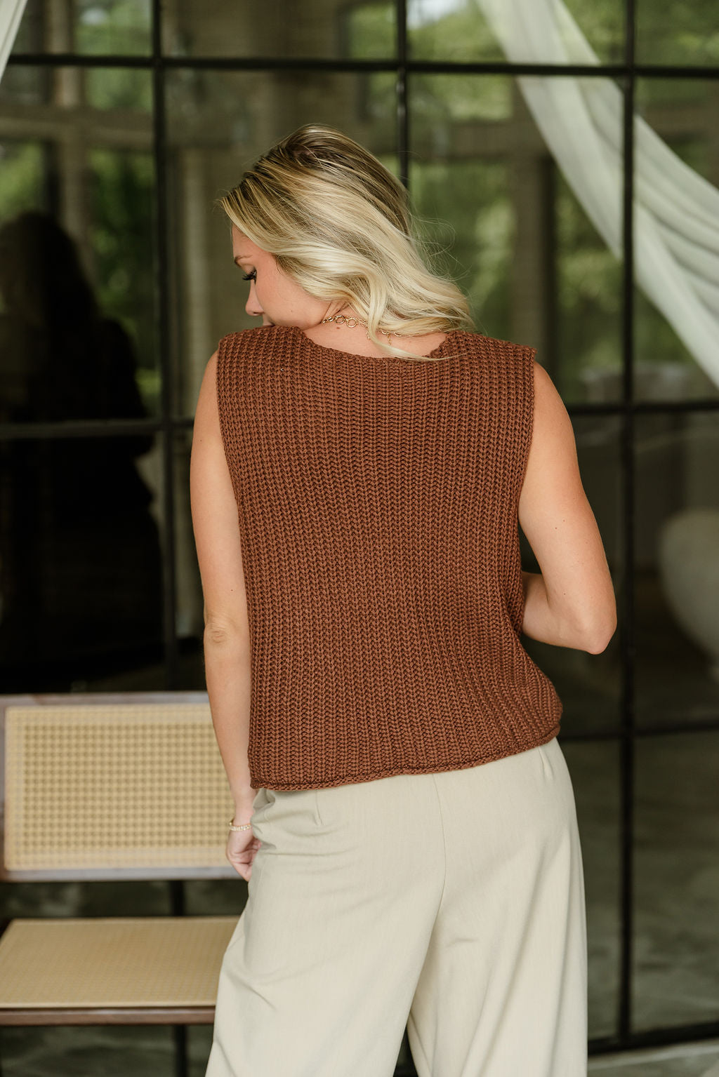 Melissa Brown & Gold Cable Knit Vest- back view