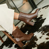 Demi Dark Brown Woven Leather Boot- full side view