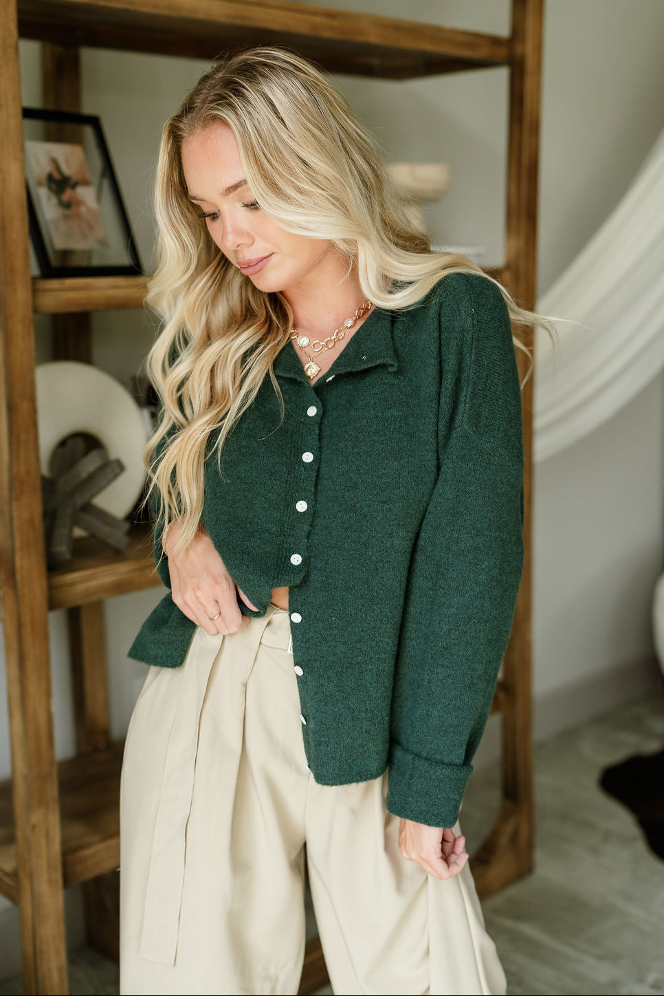 Misha Hunter Green Cardigan- front view