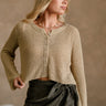 Lyra Beige Knit Button-Up Cardigan- front top view