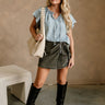 Alexa Washed Denim Short Sleeve Top- full body view