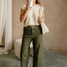 Lilian Olive Eyelet Wide Leg Jeans- full body view