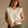 Myra Cream Knit Hoodie Vest- close up top view
