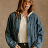 Reina Washed Denim Balloon Jacket- close up front view