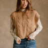 Aleah Camel Cable Knit Button Vest- top front view