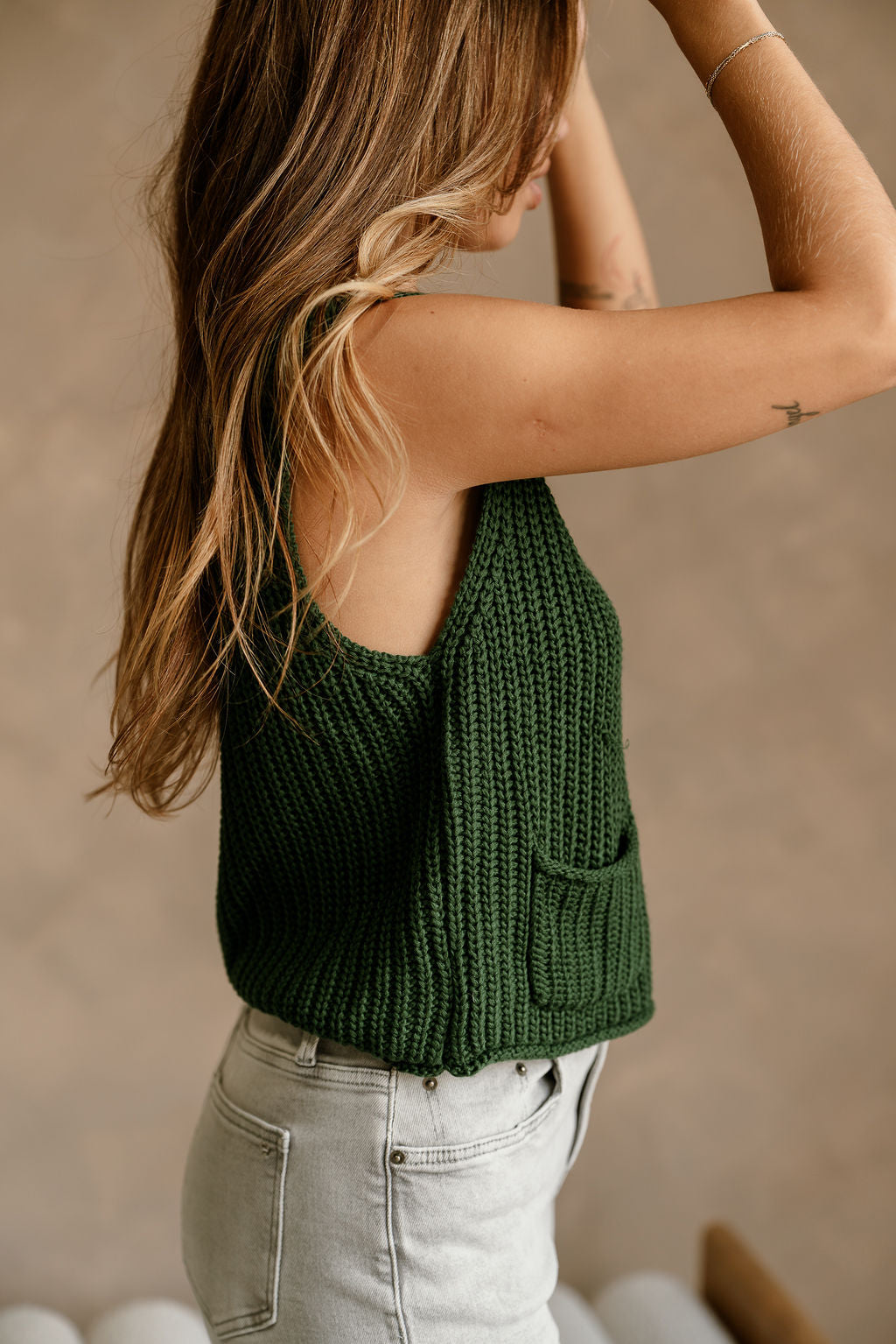 Melissa Green & Gold Cable Knit Vest - side view