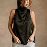 Fiona Black Satin High Neck Tank Top - front view