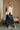 Veronica Navy Belted Faux Leather Midi Skirt - full body front view