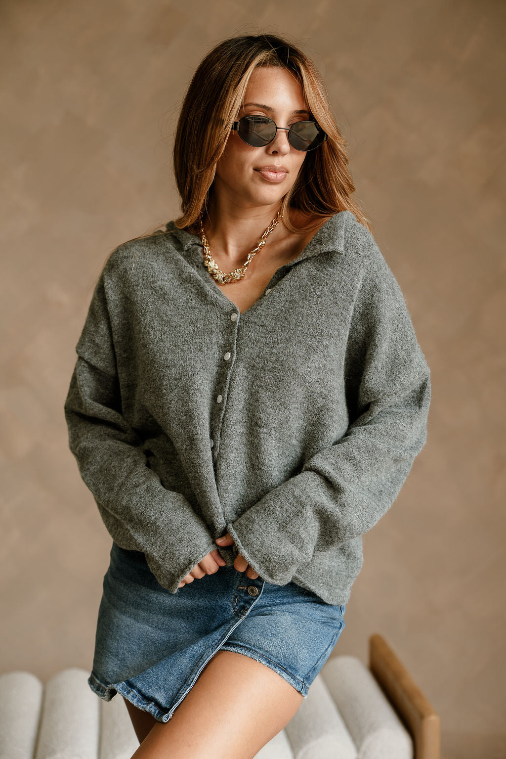 Misha Charcoal Grey Cardigan - front view