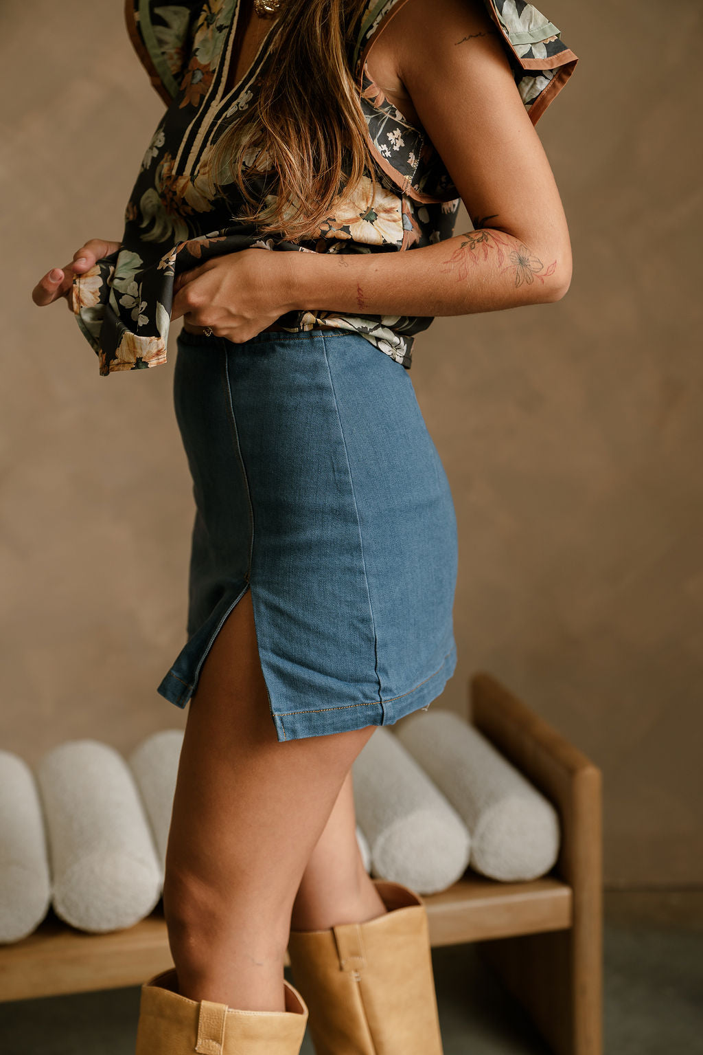 Haley Medium Wash Denim Mini Skirt - side view