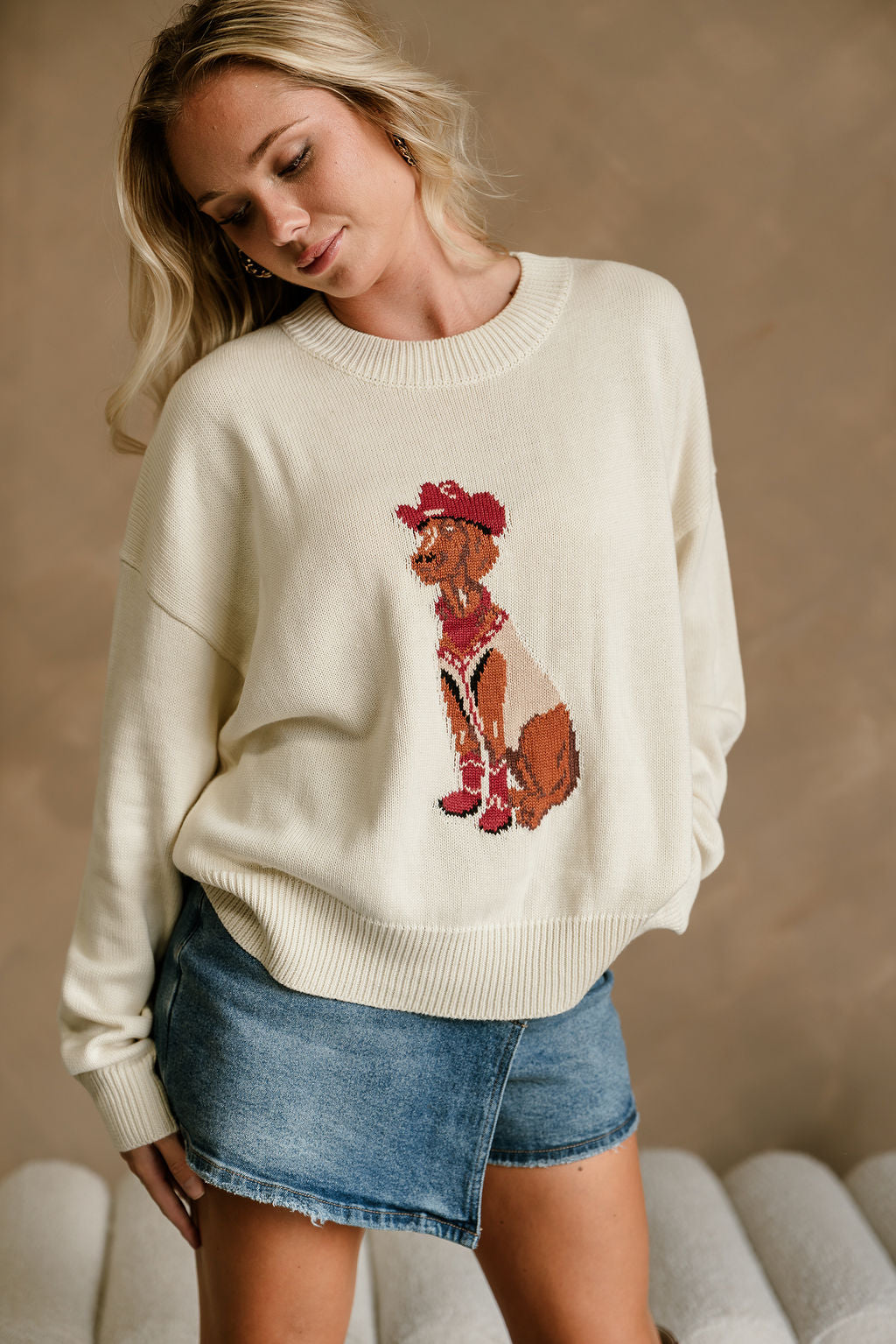 Chandler Cream Western Dog Sweater - front view