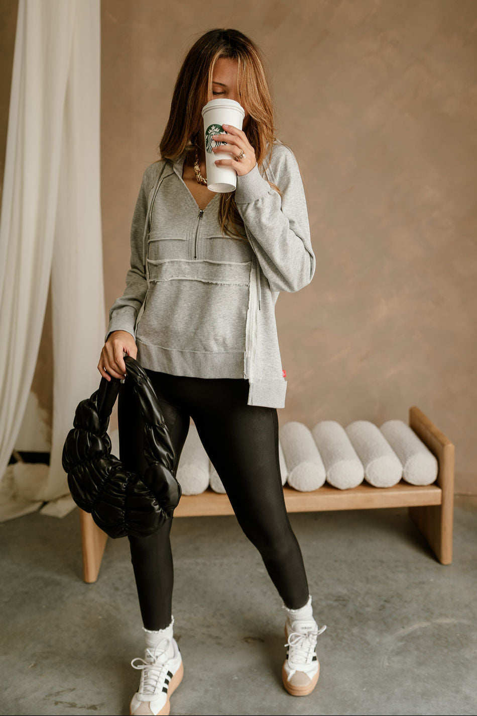 Carter Heather Grey Quarter-Zip Hoodie - full front view