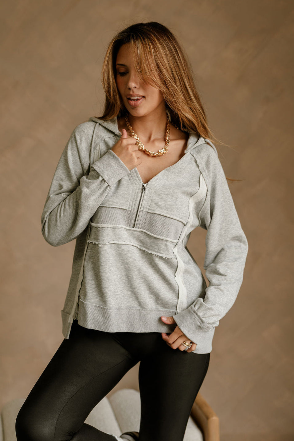Carter Heather Grey Quarter-Zip Hoodie - front view