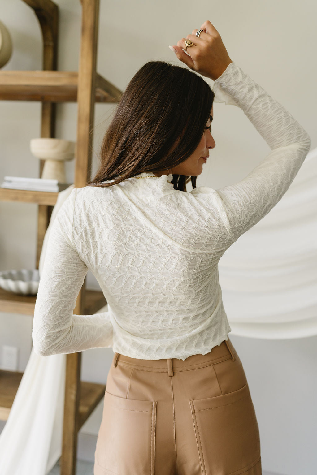 Lola Cream Textured Mock Neck Top - back view