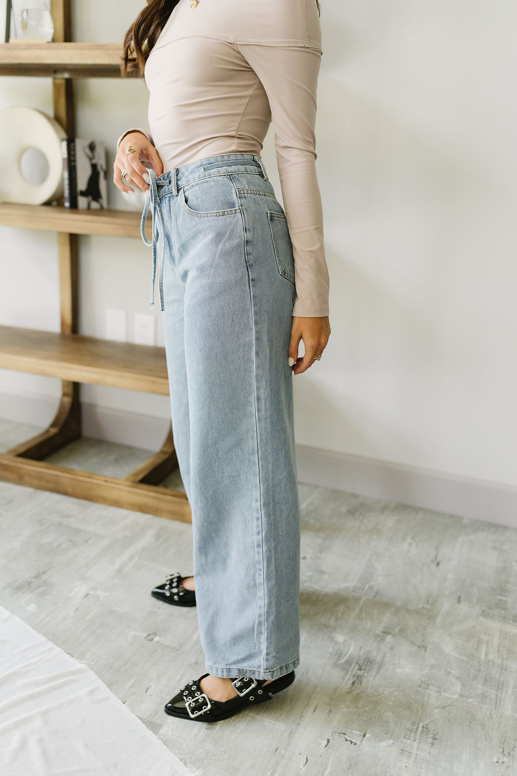 McKayla Drawstring Wide Leg Jeans - Side view