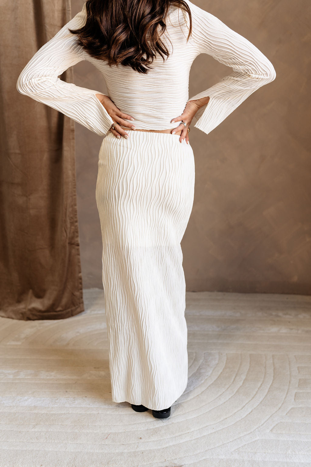 Yovanna Cream Textured Maxi Skirt - back view