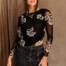 Lucia Black & Cream Floral Mesh Long Sleeve Top - front view