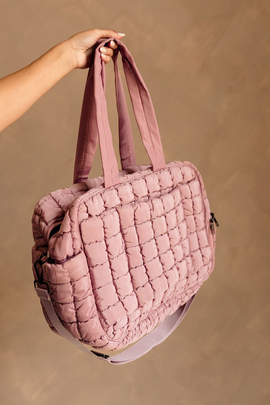 Erica Quilted Duffel Bag - Mauve - Front view