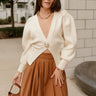 Parker Cream One Leaf Button Cardigan - front top view