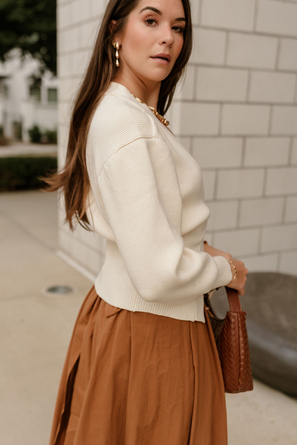 Parker Cream One Leaf Button Cardigan - side view