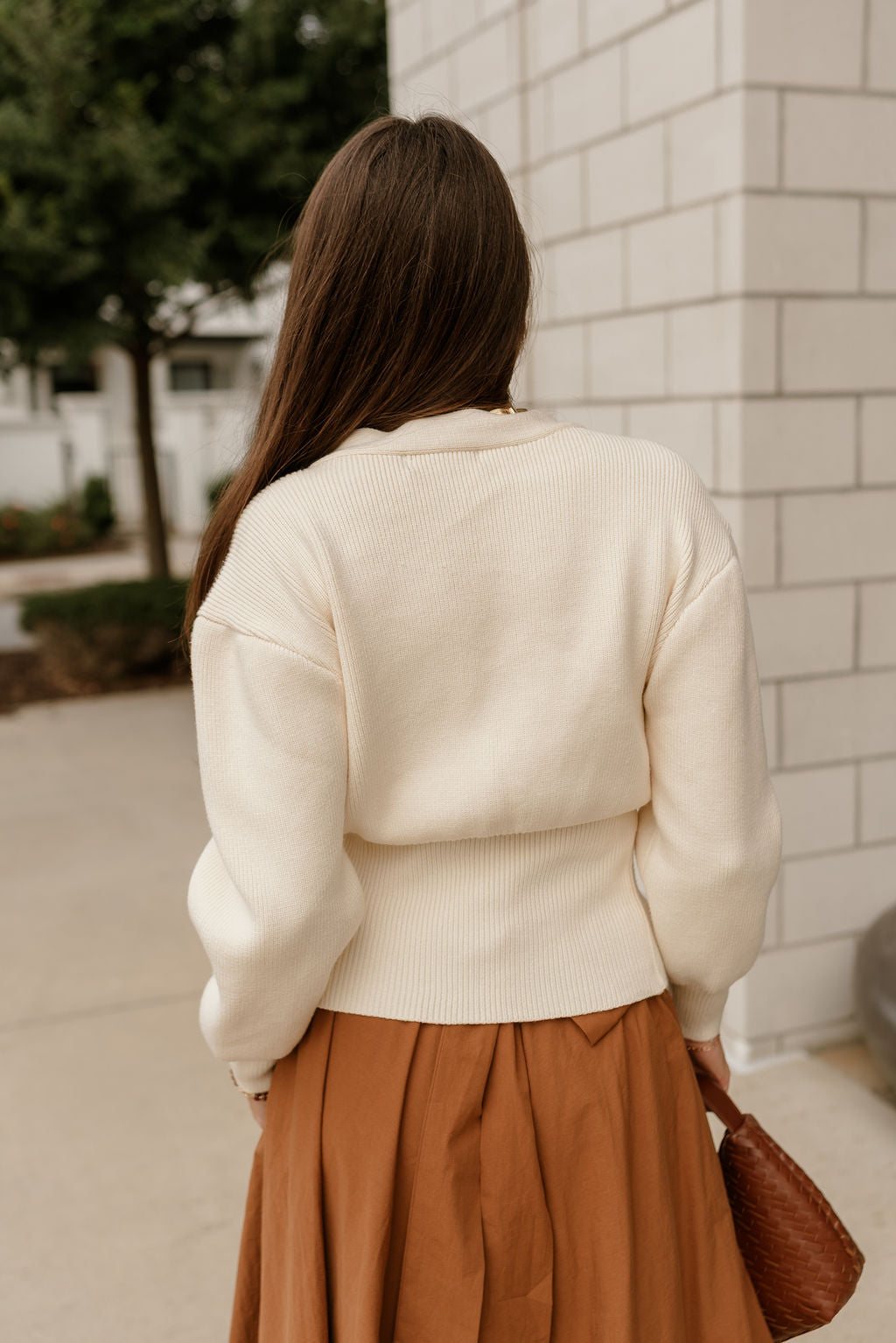 Parker Cream One Leaf Button Cardigan - back view