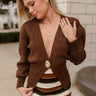 Parker Brown One Leaf Button Cardigan- front view