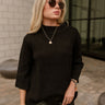 Ember Black Soft Knit Sweater- close up top view
