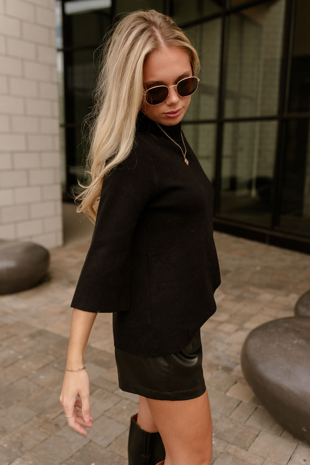 Ember Black Soft Knit Sweater- side view