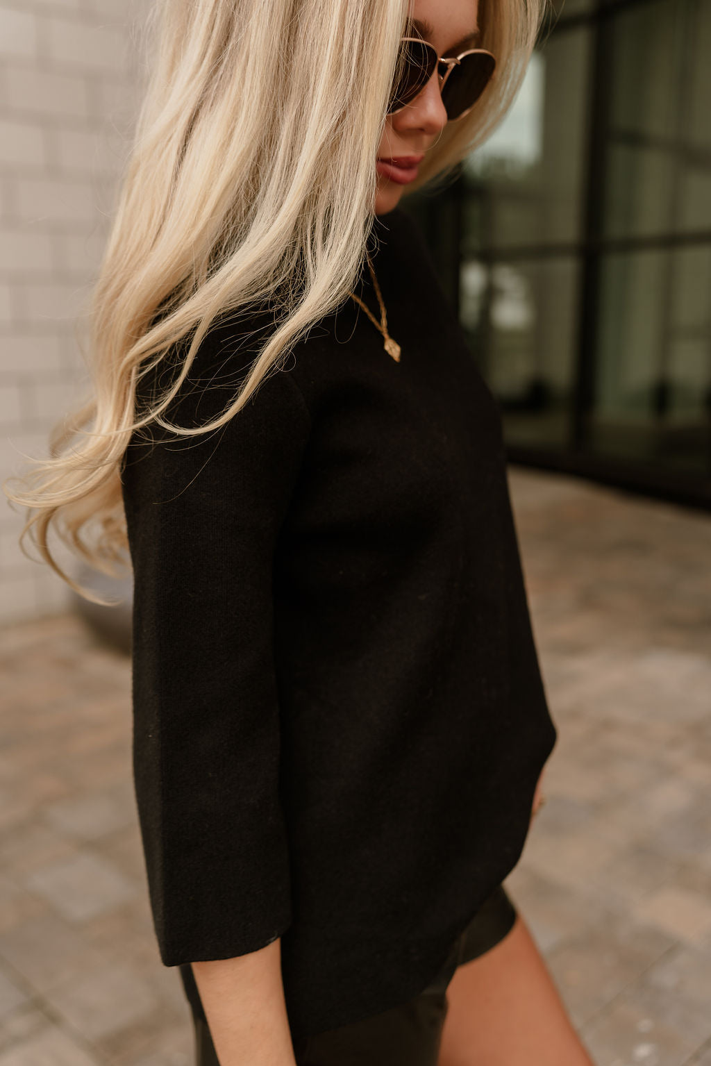Ember Black Soft Knit Sweater- close up side view