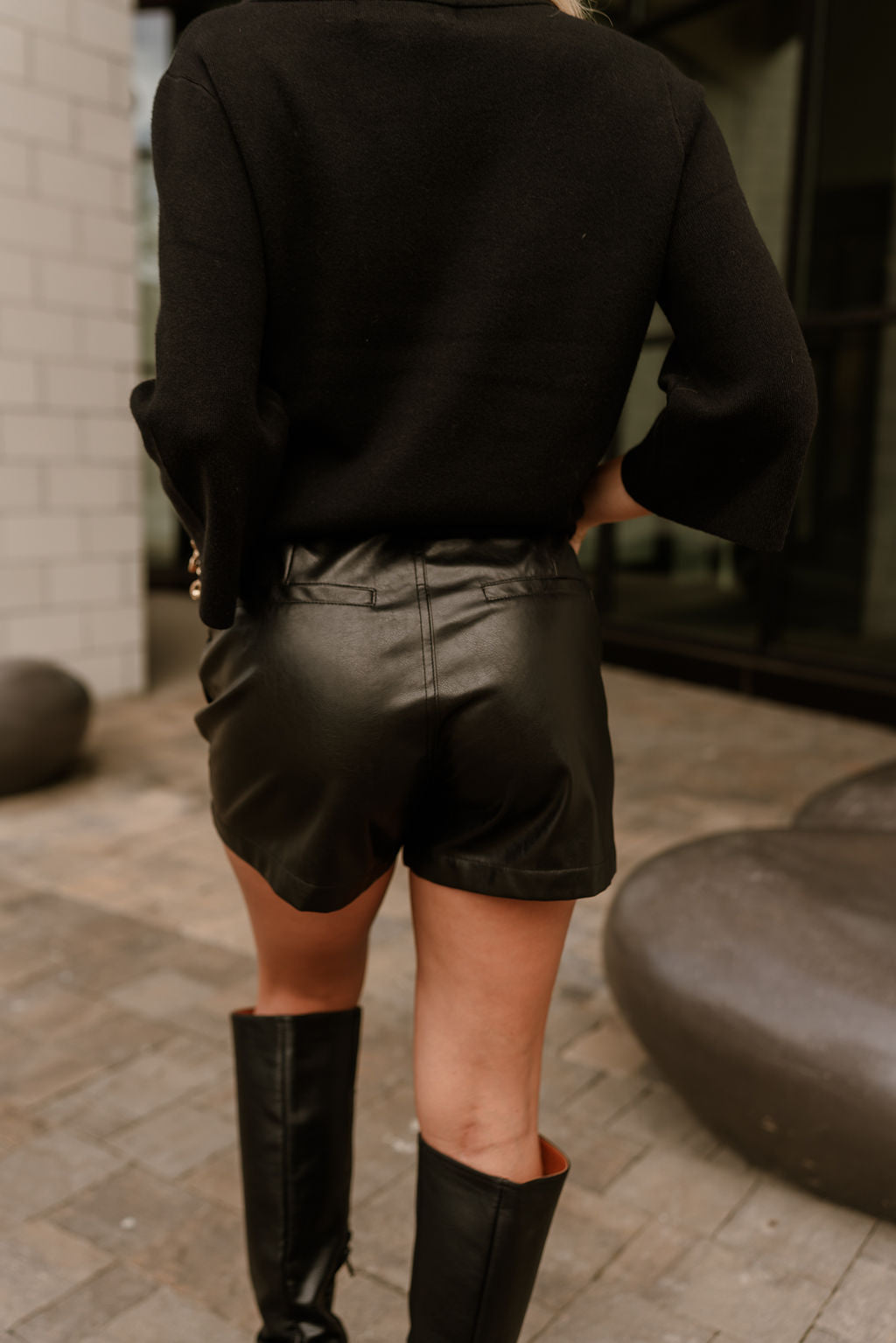 Ember Black Faux Leather Shorts- back view