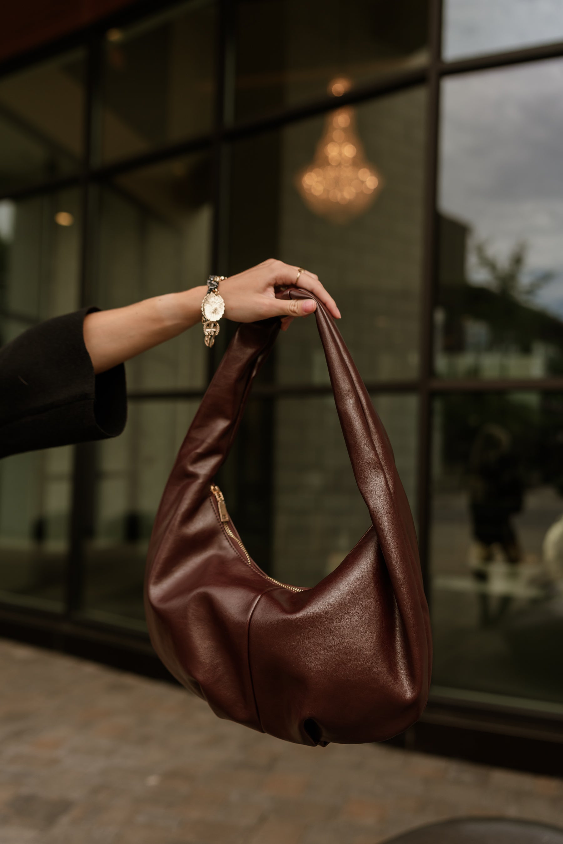 Sara Burgundy Faux Leather Shoulder Purse- full front view