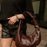 Sara Burgundy Faux Leather Shoulder Purse- full front view