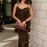Vanessa Brown Multi Velvet Snake Maxi Dress- front view