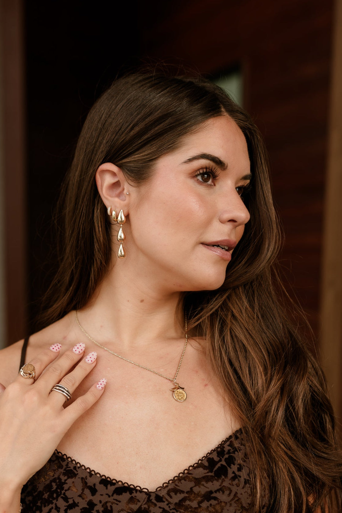 Liora Gold Teardrop Earrings - side view