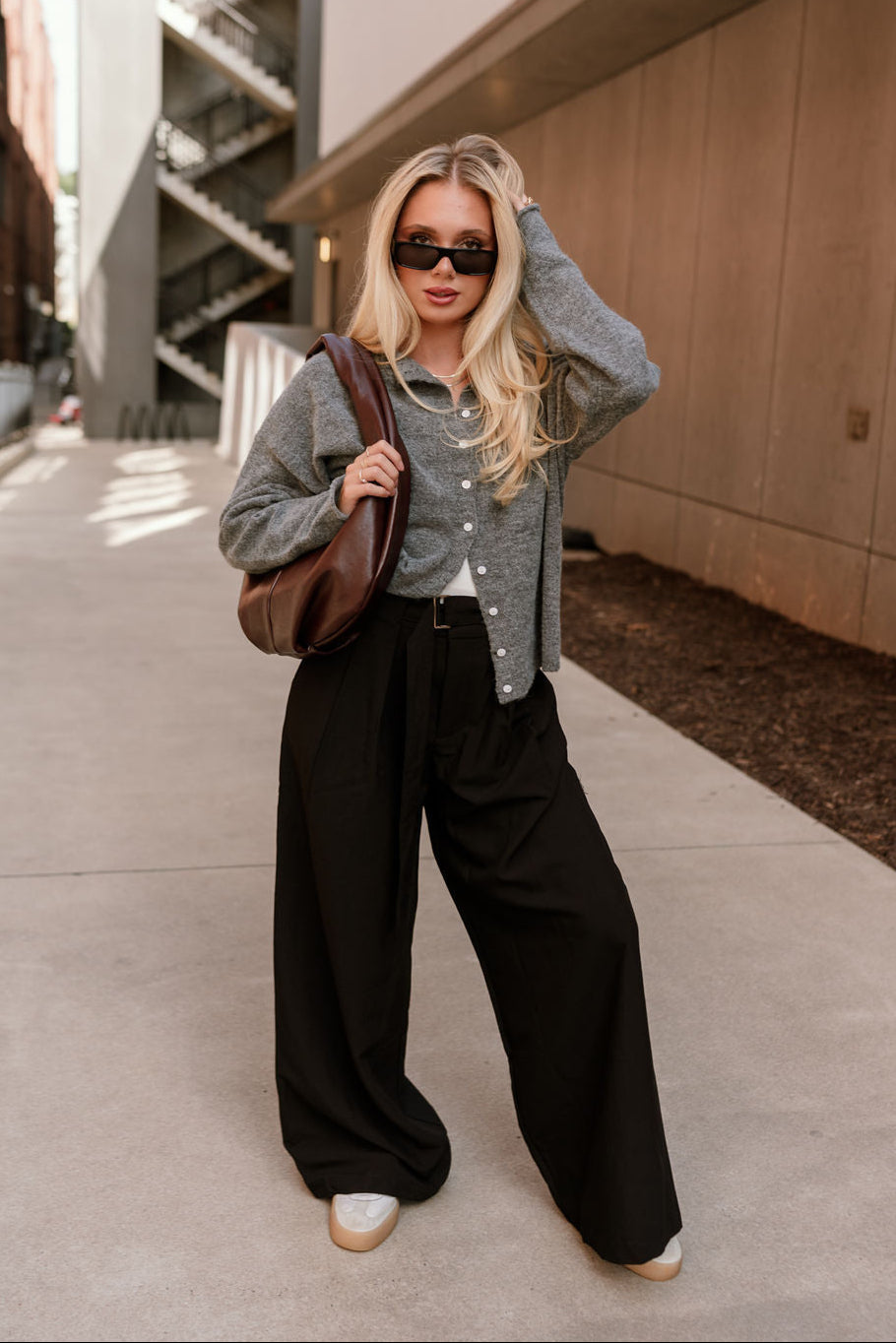 Serena Black Wide Leg Pants- full body view