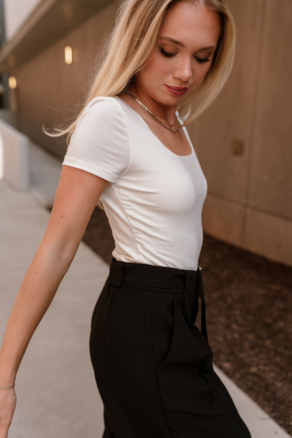 Alaina Ivory Short Sleeve Top- close up side view