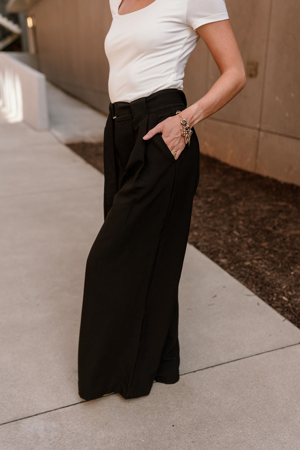 Serena Black Wide Leg Pants- frontal side view