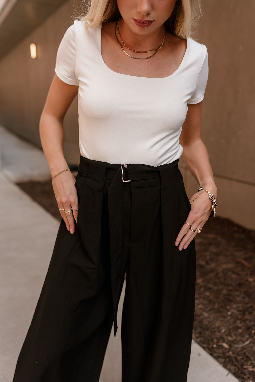 Serena Black Wide Leg Pants- top front view
